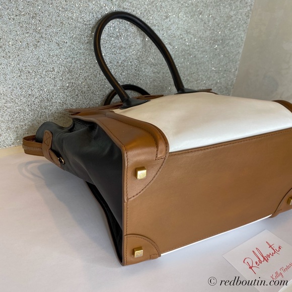 🎈SOLD Tricolor Mini Luggage Tote Brown Black - Picture 6 of 8